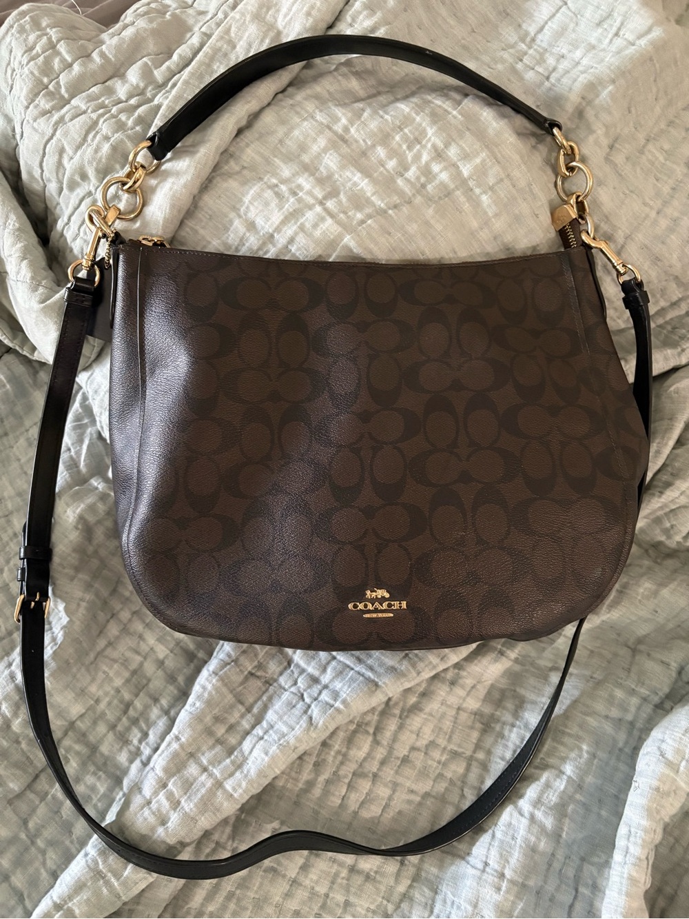 Coach- Signature Logo Leather Shoulder/Crossbody Elle Hobo Bag